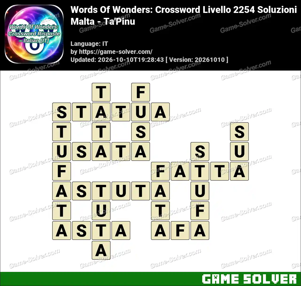 Words Of Wonders: Crossword Livello 2254 Soluzioni – Malta – Ta’Pinu